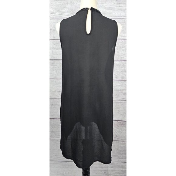 Zara Basic Sheer Sleeveless Beaded Dress Black Size Small - Picture 3 of 7